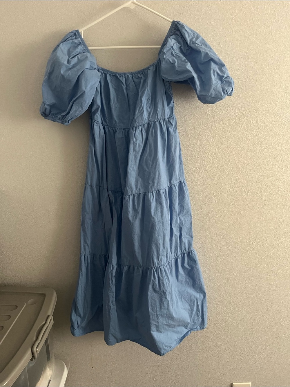 Sim & Sam Cotton Light Blue Puff Sleeve Tiered Midi Dress Size Small